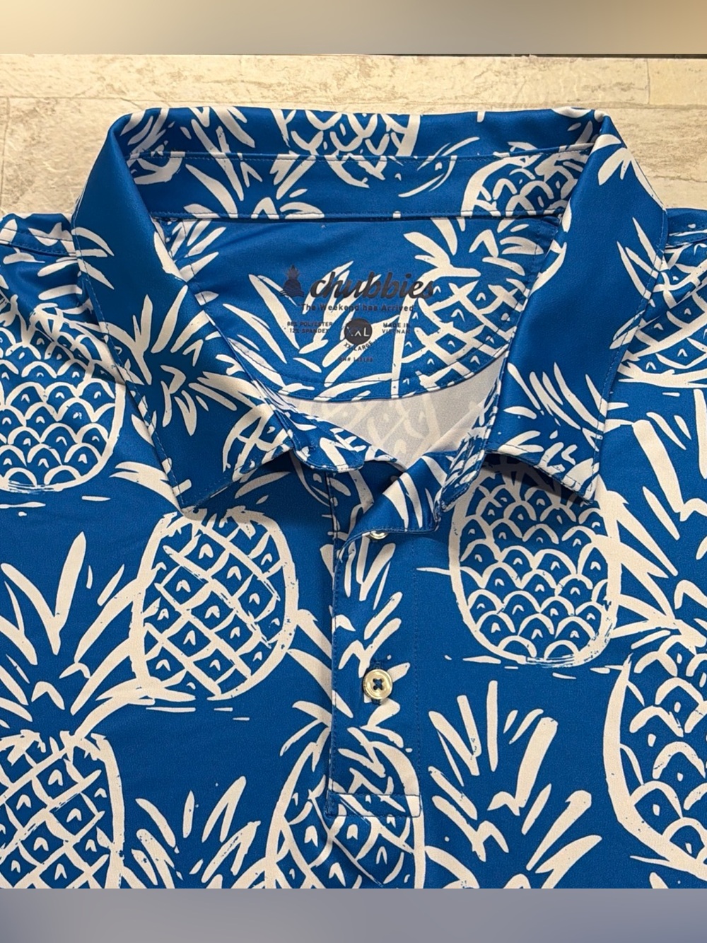 Chubbies The Thigh Napple Golf Polo Shirt Mens Size XXL 2XL Blue Pineapple Sun